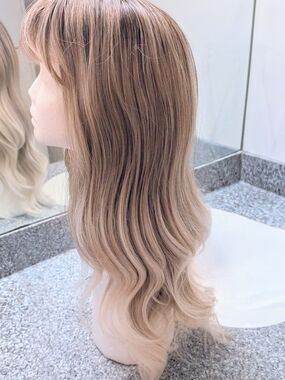 DWY Wigs - Dark Brown to Blonde Ombre Wavy Synthetic Wig with Bangs Reg $60